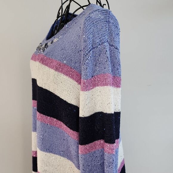 Alfred Dunner Striped Sequin Sweater knitted women size 1X Casual Sophisticated - Picture 3 of 11